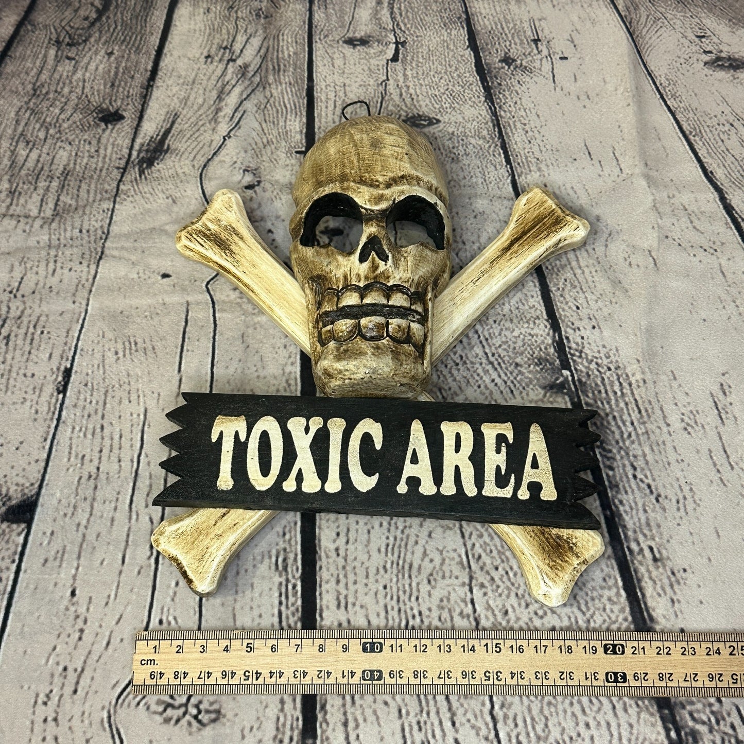 Skull & Crossbones Toxic Area Pirate Sign Door Plaque 20cm x 20cm Handmade