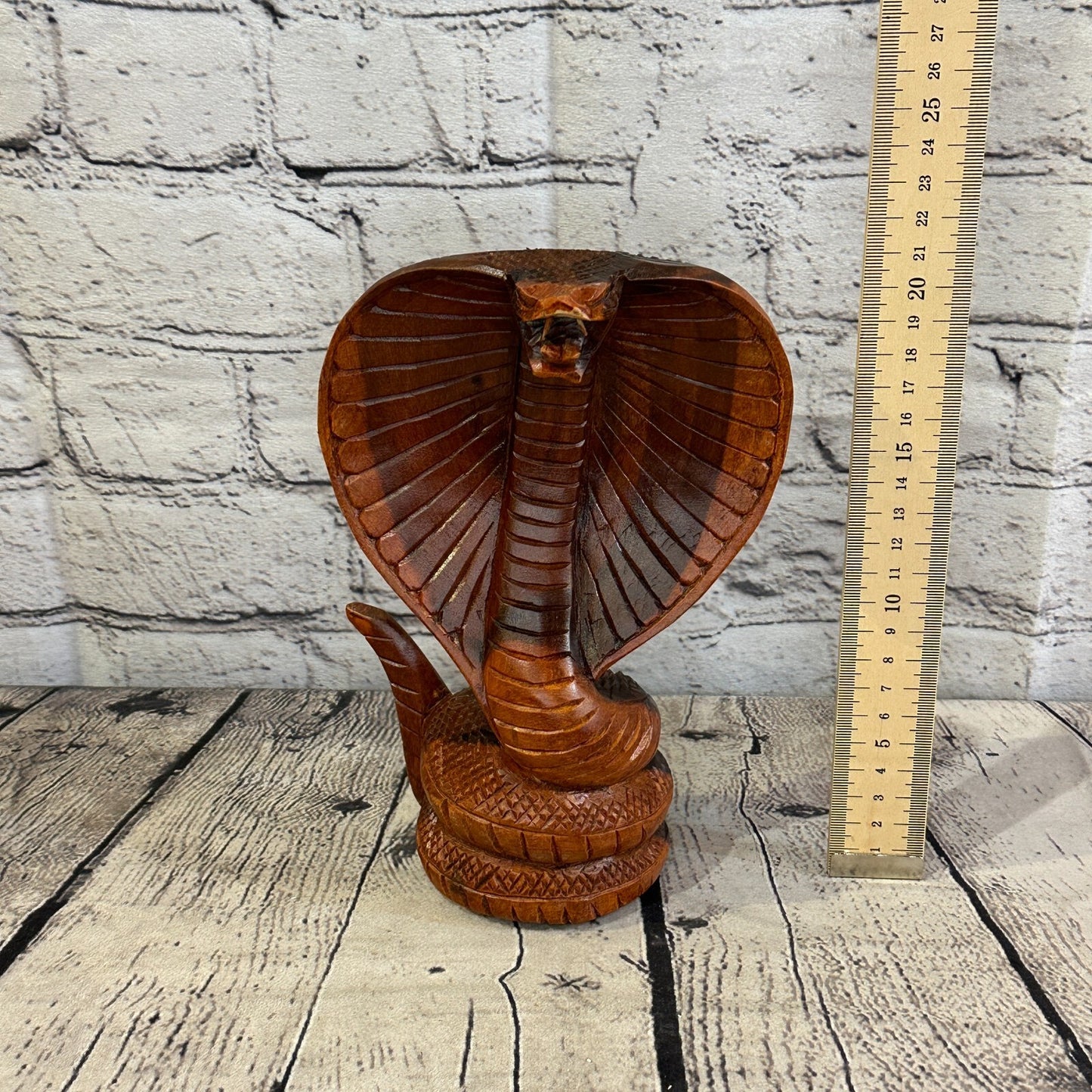 20cm x 10cm Solid Wood Cobra Carving Sculpture Decor Statue Snake Oriental Cobra