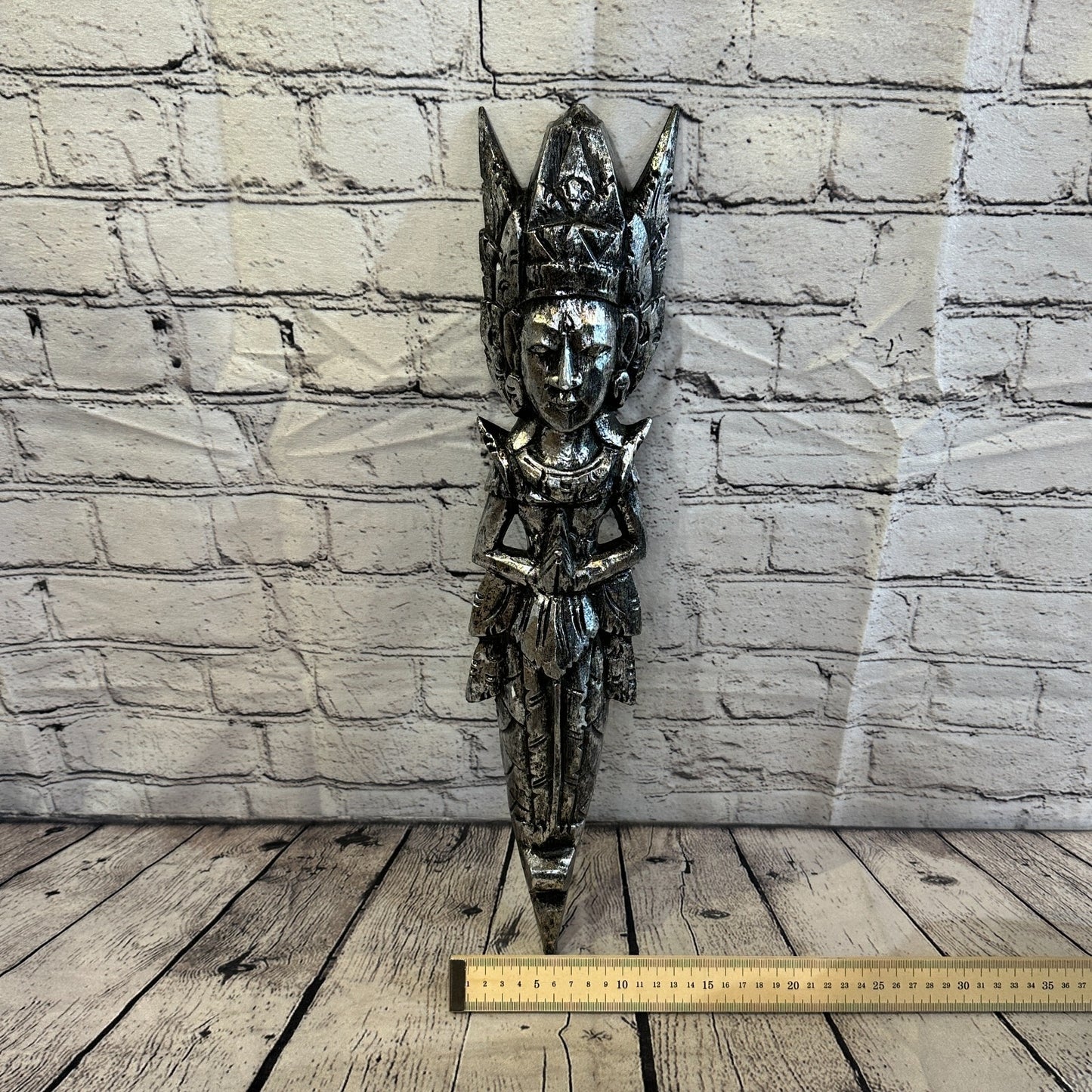 Silver Antique Colour Sita Dewi Bali Rice Goddess Wings Mermaid Wood 50cm Pair