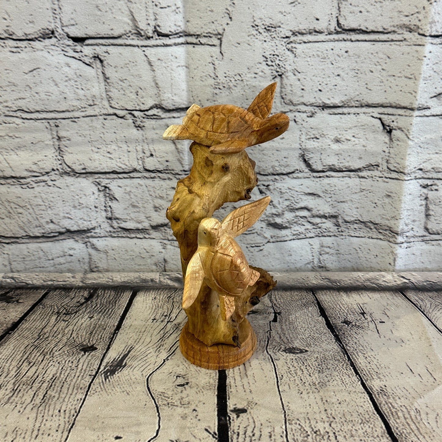 20cm Double Turtle Mushroom Parasite Ornament Natural Carving Fairtrade Wooden