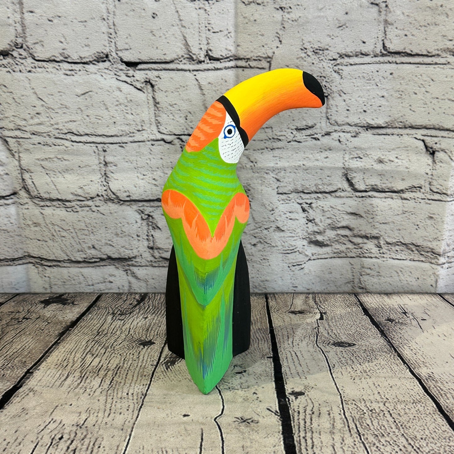 20cm Green Toucan Bird Ornament Statue Fair Trade Hand Made Carved Wood