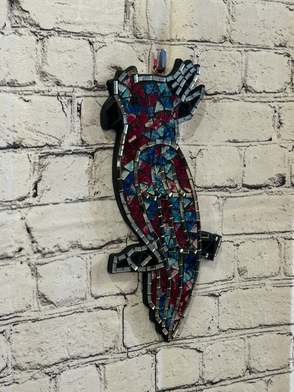 Purple Blue Red Tropical Parrot Mosaic Tile Wall Mirror 30cm x 15cm Handmade New