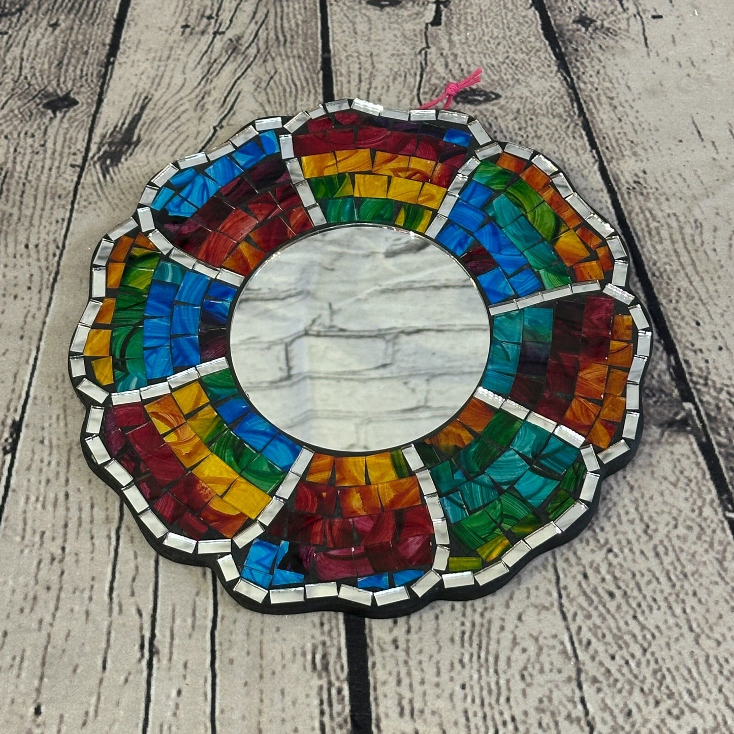 Rainbow Black Flower Mosaic Tile Wall Mirror 20cm x 20cm 8 Inches Handmade New