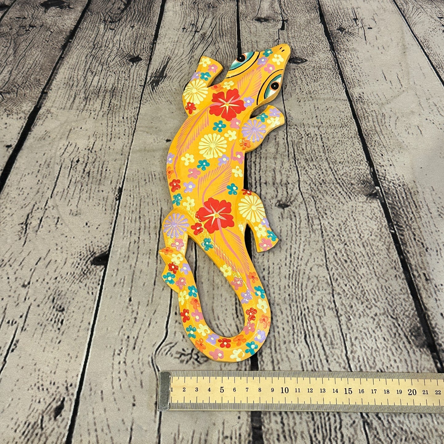 30cm Gecko Lizard Orange Flower Wood Wall Hanging Wooden Ornaments Carving