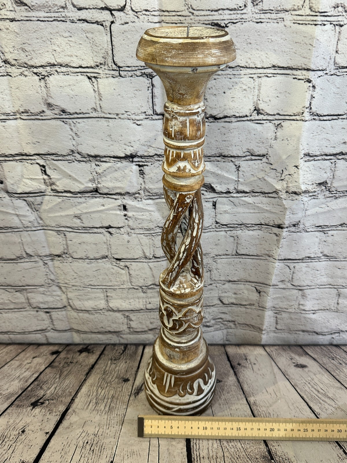 50cm Brown Tall Candlestick Shabby Chic Distressed Twist Column Candle Holder