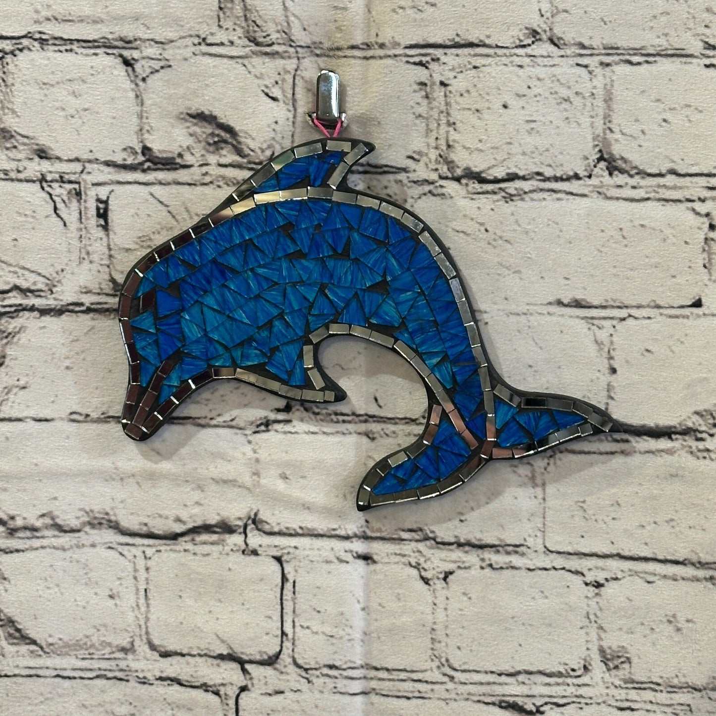 Dark Blue Dolphin Fish Mosaic Tile Wall Mirror 20cm x 20cm Handmade New
