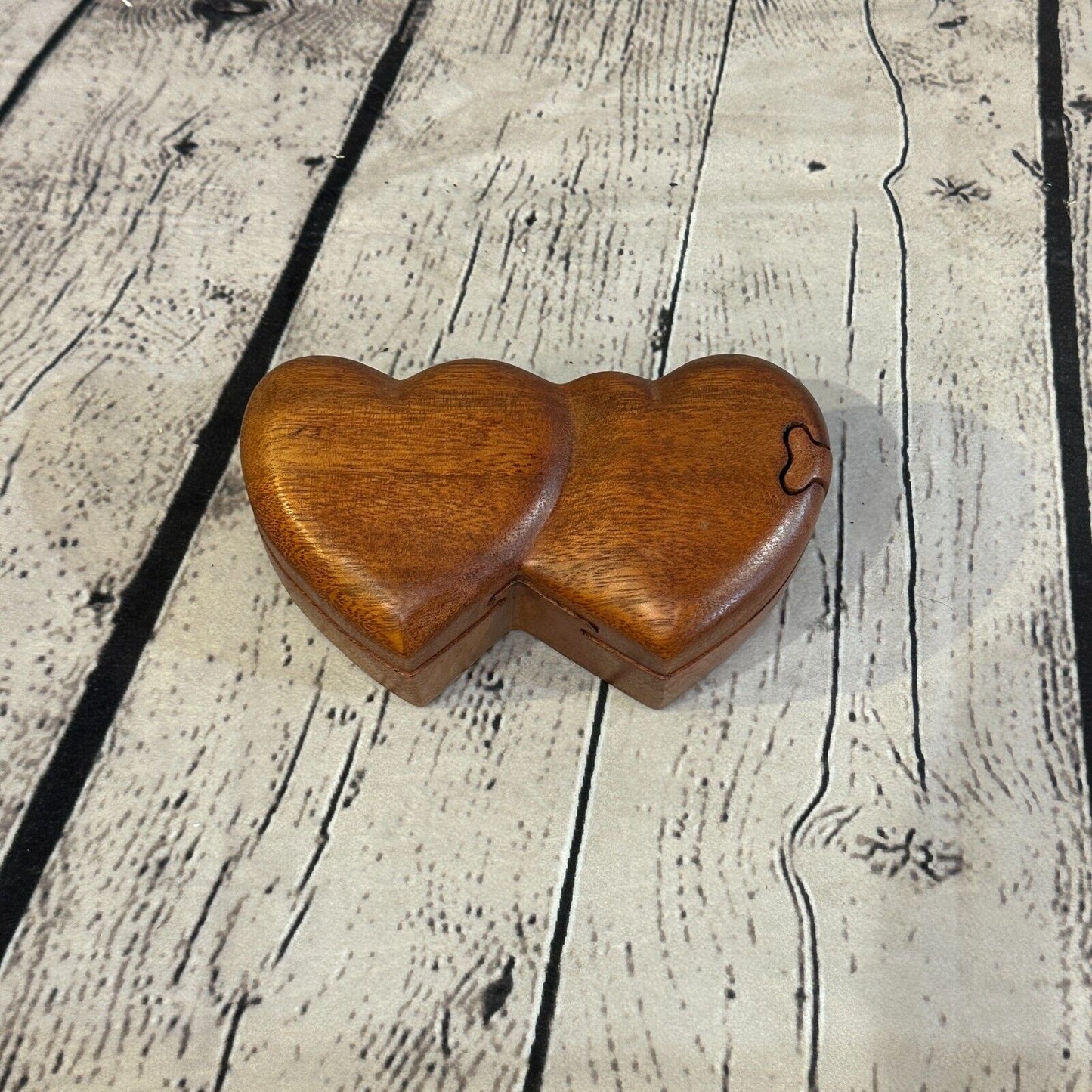 Carved Double Heart 4 Bit Wooden Puzzle Box Secret Box Magic Trinket Handmade