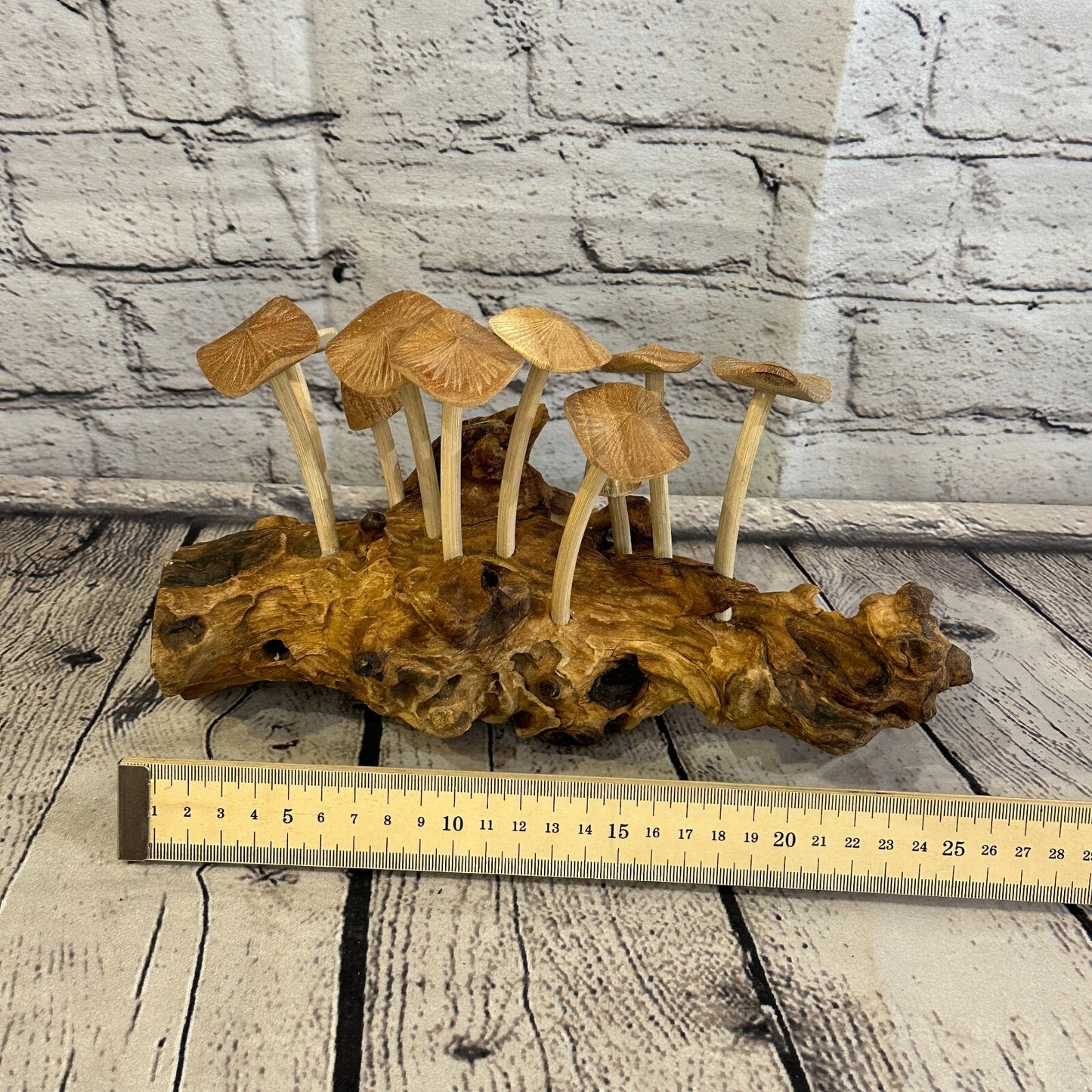 25cm Long Mushrooms Cluster Parasite Ornament Natural Carving Fairtrade Wooden