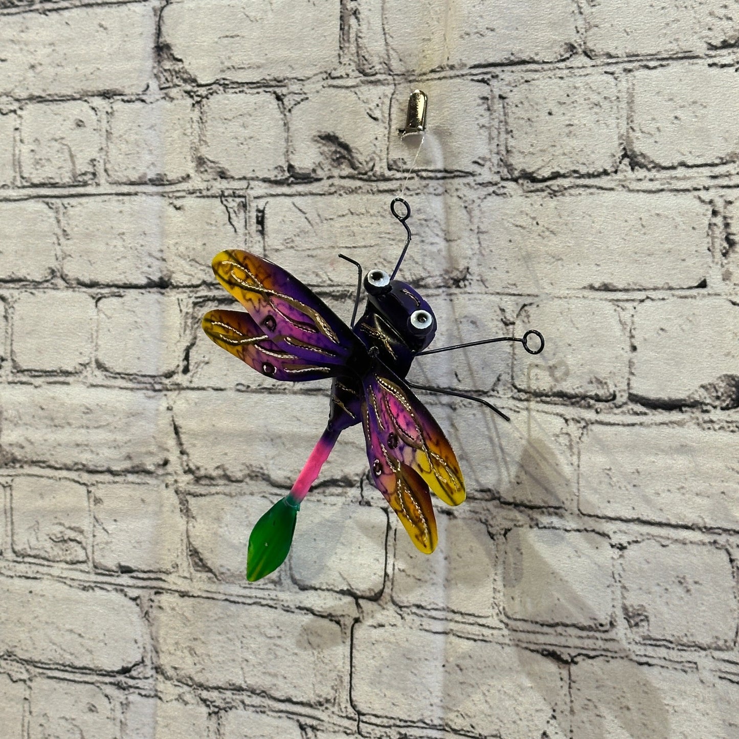 20cm x 15cm Purple Dragonfly Bug Metal Tin Wall Hanging Ornament Painted Statue