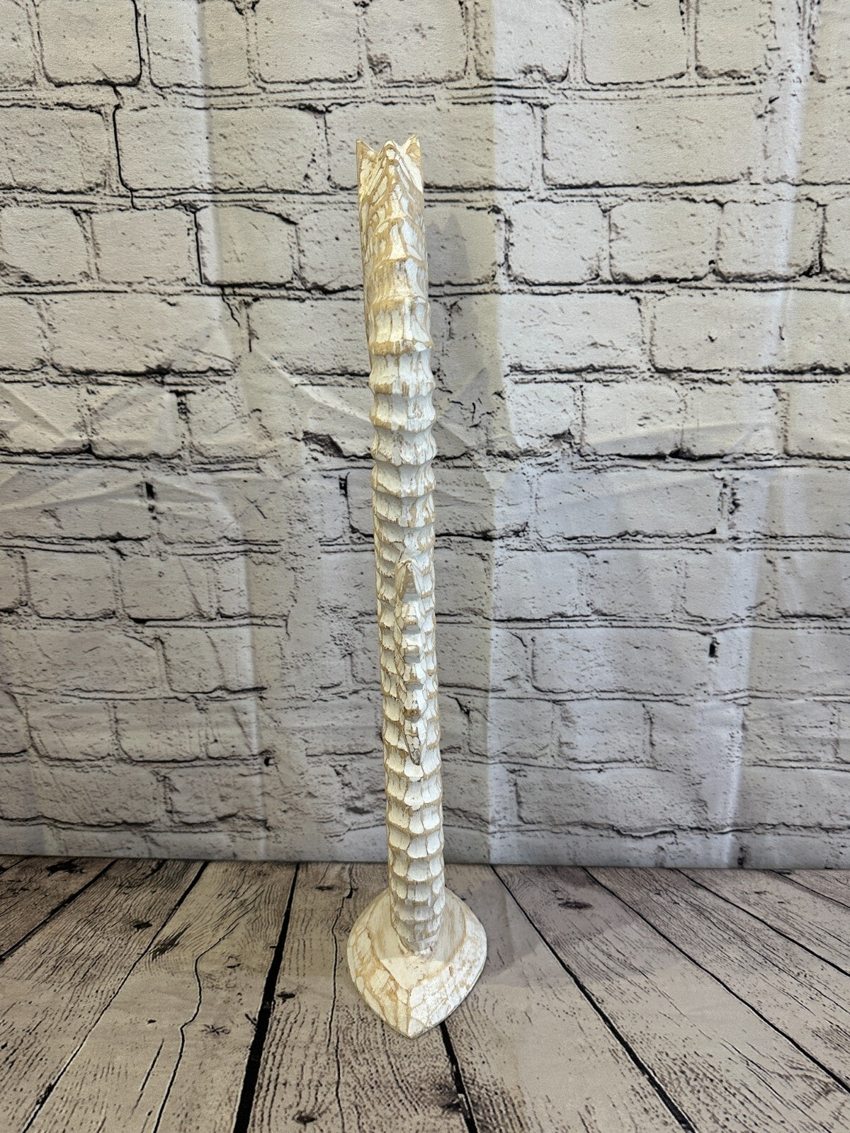 50cm White Plain Wooden Shabby Seahorse Statue Ornament Fair Trade Handcarved