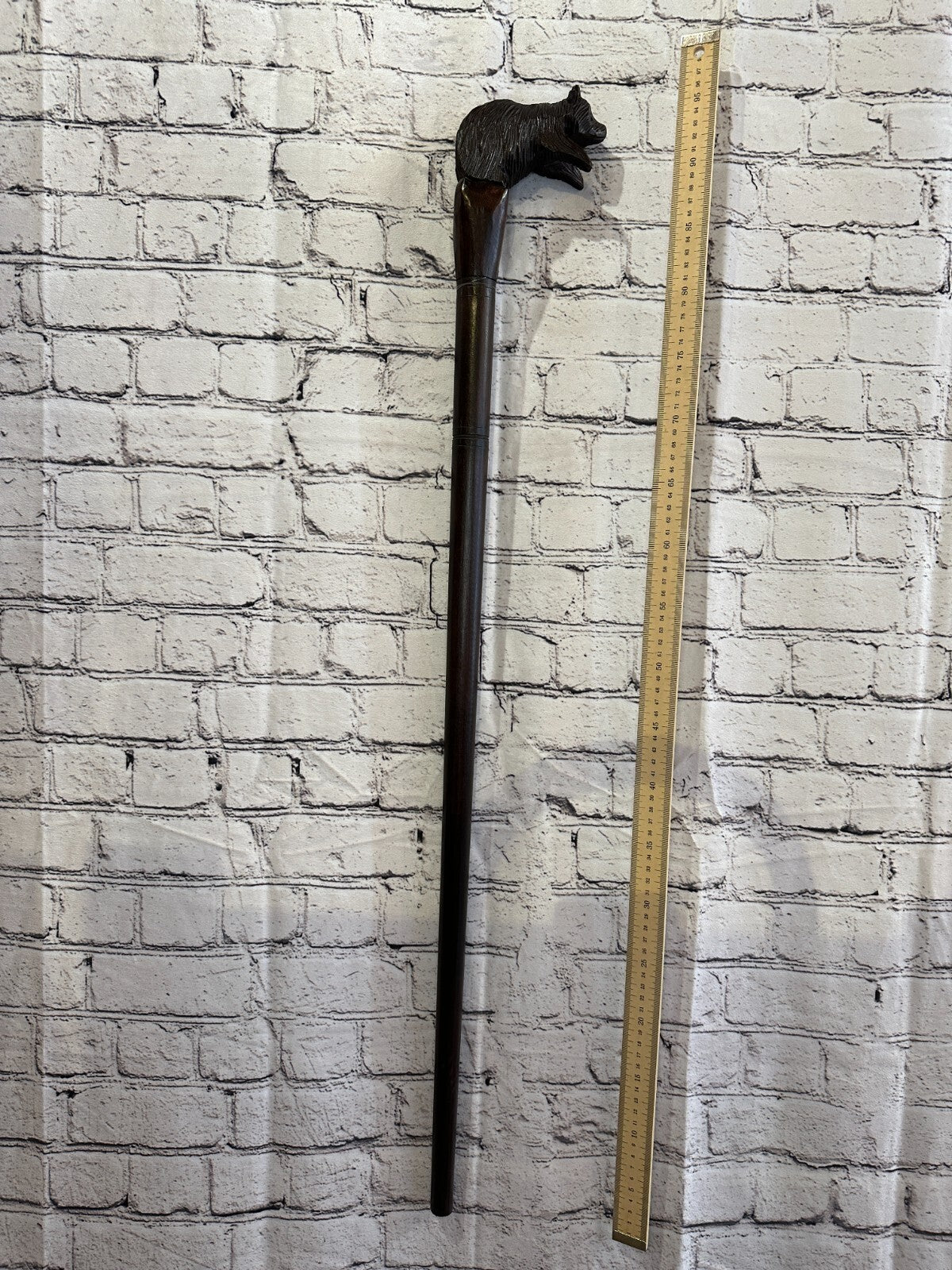 Grizzly Bear 90cm Tribal African Walking Stick Cane Hand Carved Dark Wood