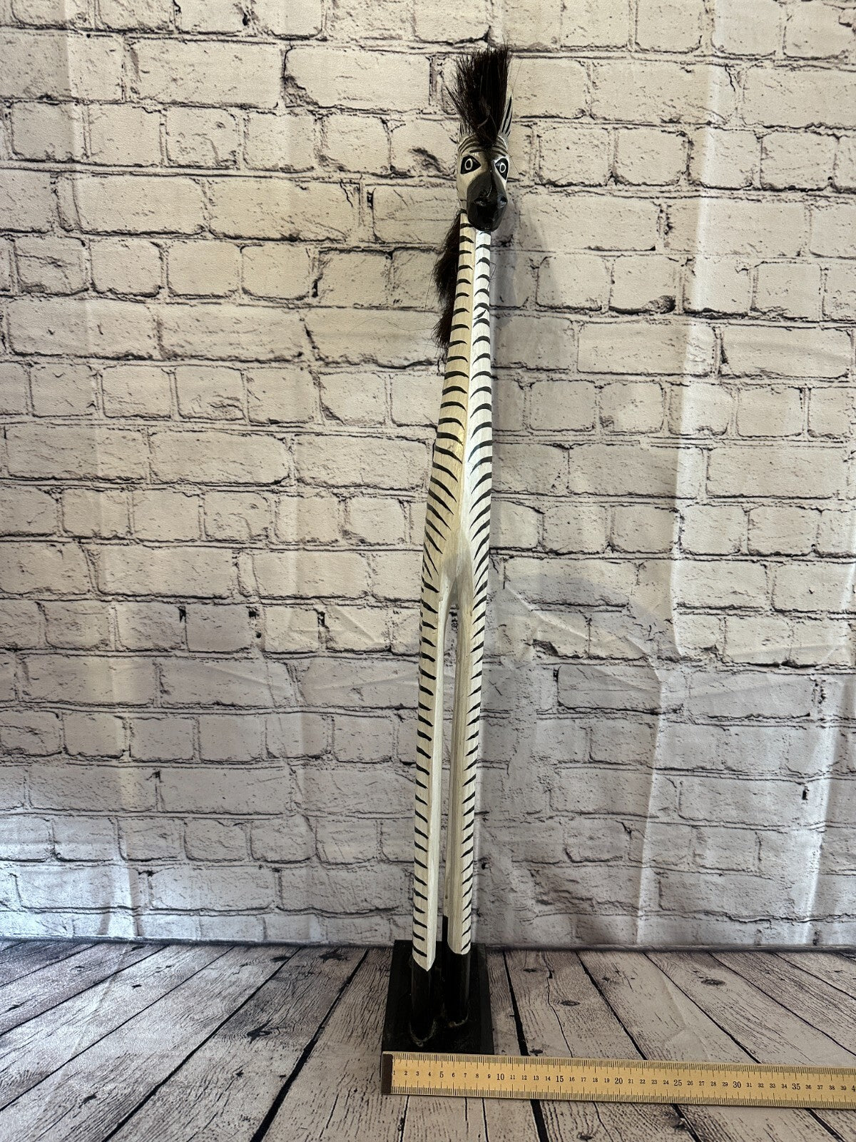 80cm White Black Painted Wood Zebra Tall Statue Wood Modern Hand Carved Painted