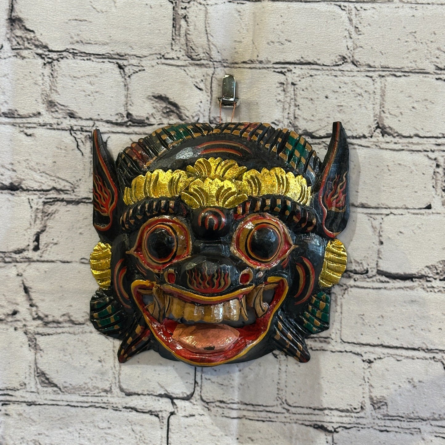 Large Wooden Black Barong Wall Mask 18cm x 18cm Handmade And Fairtrade Hindu