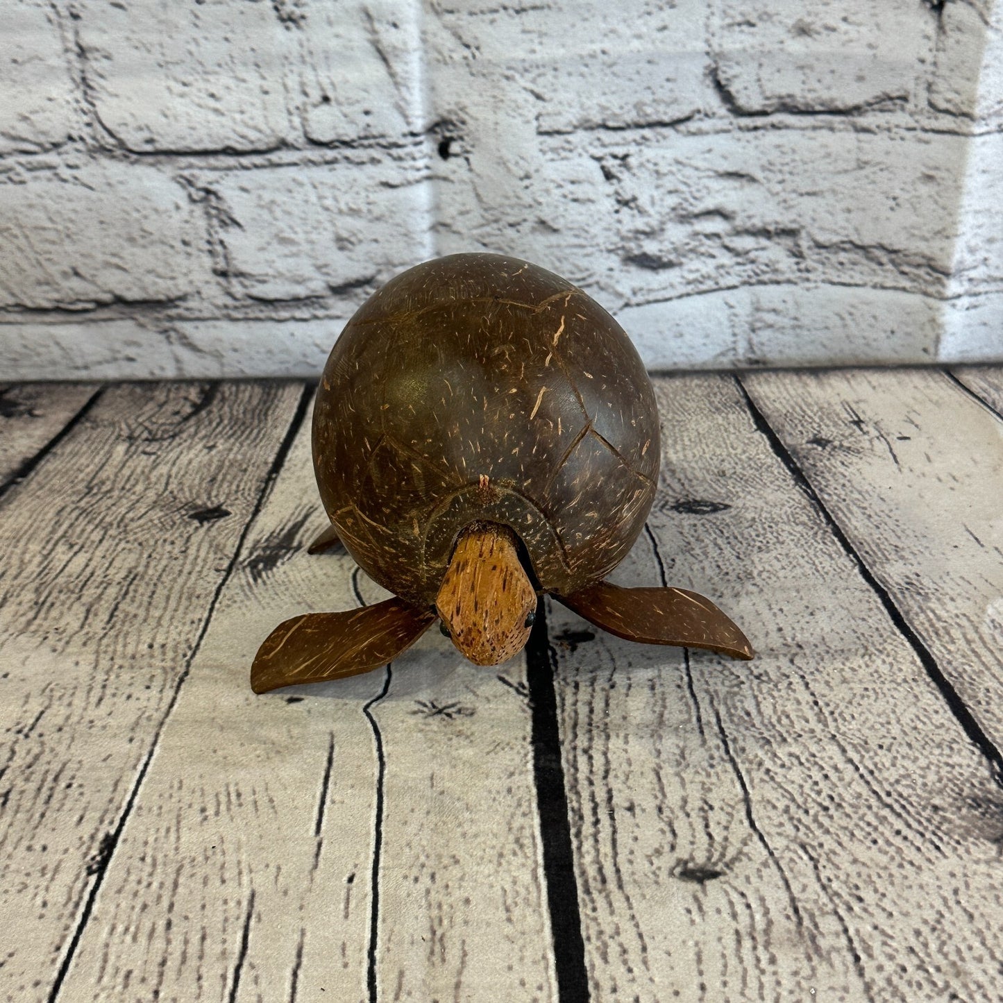 12cm Mixed Carved Full Coconut Shell Wood Turtle Bobble Head Moving Tortoise