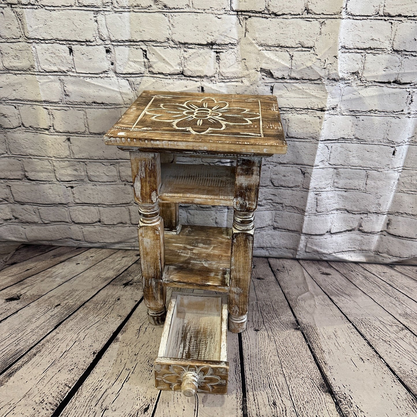40cm x 25cm Brown 1 Draw Wooden Side Cabinet Living Hallway Storage Furniture