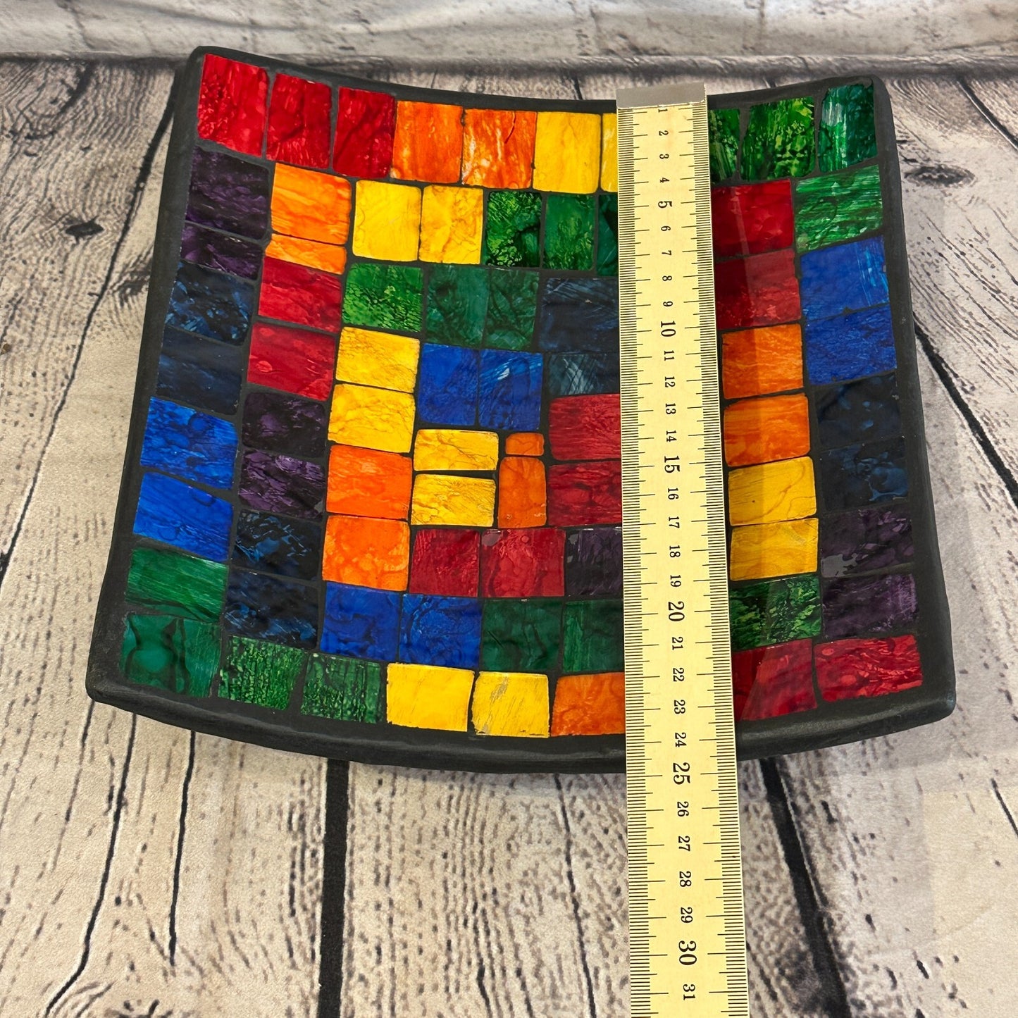 25cm Rainbow Blocks Square Mosaic Handmade Ceramic Glass Tile Bowl Fruit