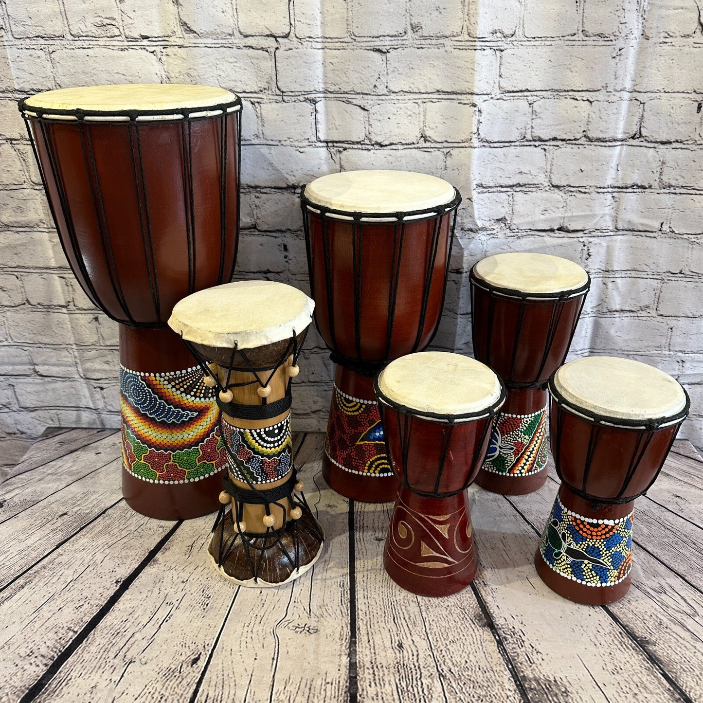 15cm Painted Wooden Djembe Bongo Painted African Influenced Drum High Handmade