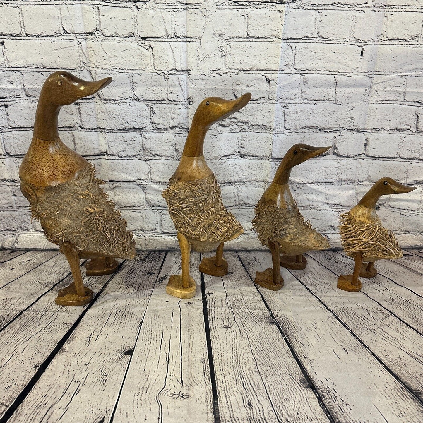 Looking Back 40cm Tall Wooden Hairy Duckling Baby Duck Bamboo Root Fairtrade