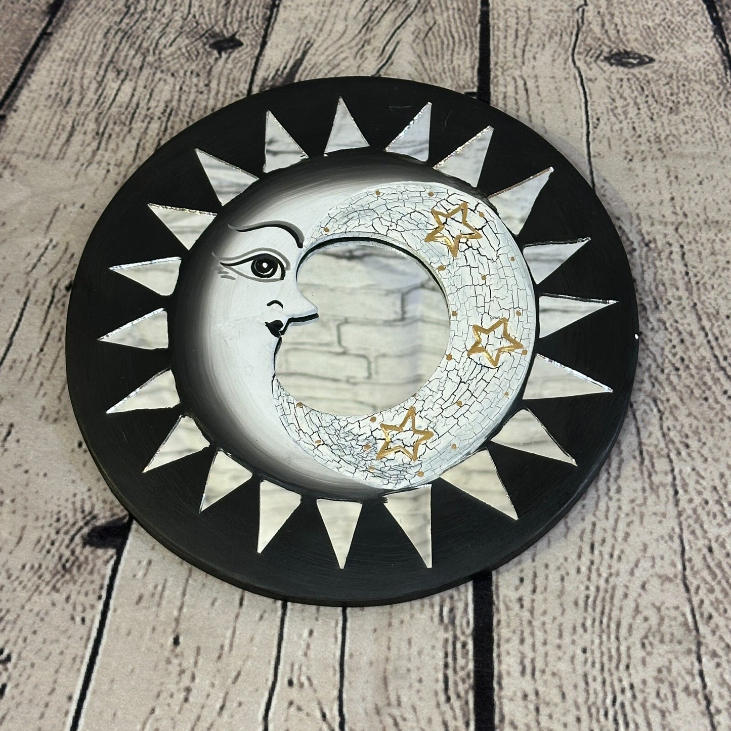 Black Full Moon Mosaic Tile Wall Mirror 20cm x 20cm 8 Inches Handmade Fairtrade