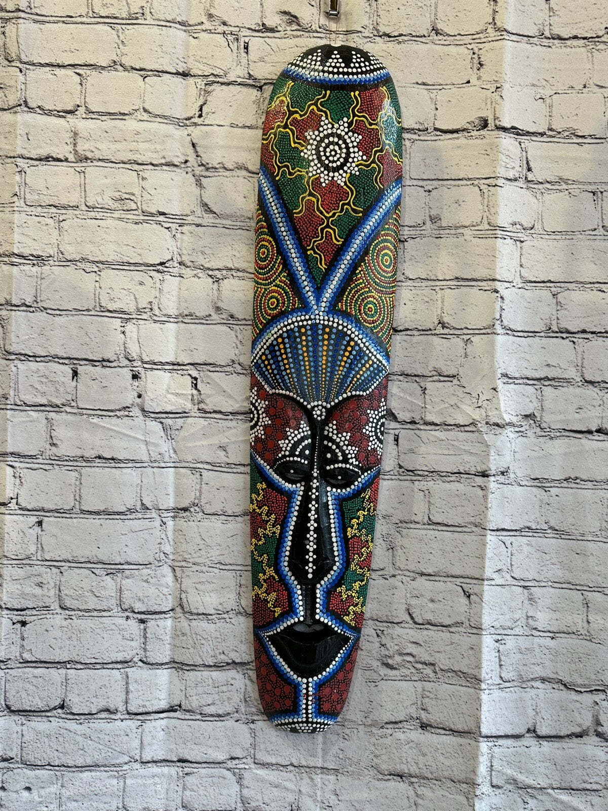 Mask 80cm Carved Wooden Dot Painted Ethnic Tribal Tiki Wall Art Handmade No 4