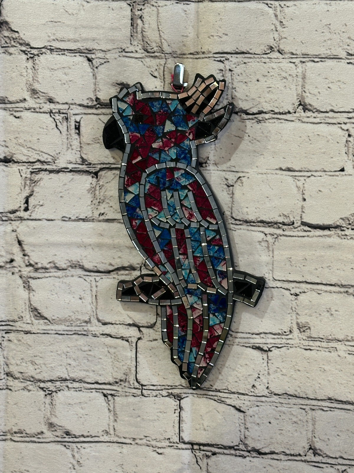 Purple Blue Red Tropical Parrot Mosaic Tile Wall Mirror 30cm x 15cm Handmade New