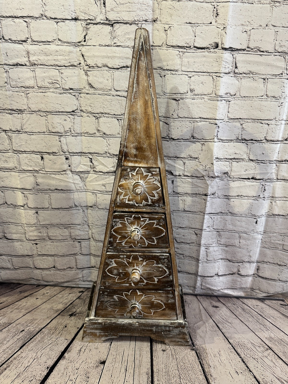 80cm x 30cm Brown 3 Draw Pyramid Wooden Side Cabinet Living Storage Furniture