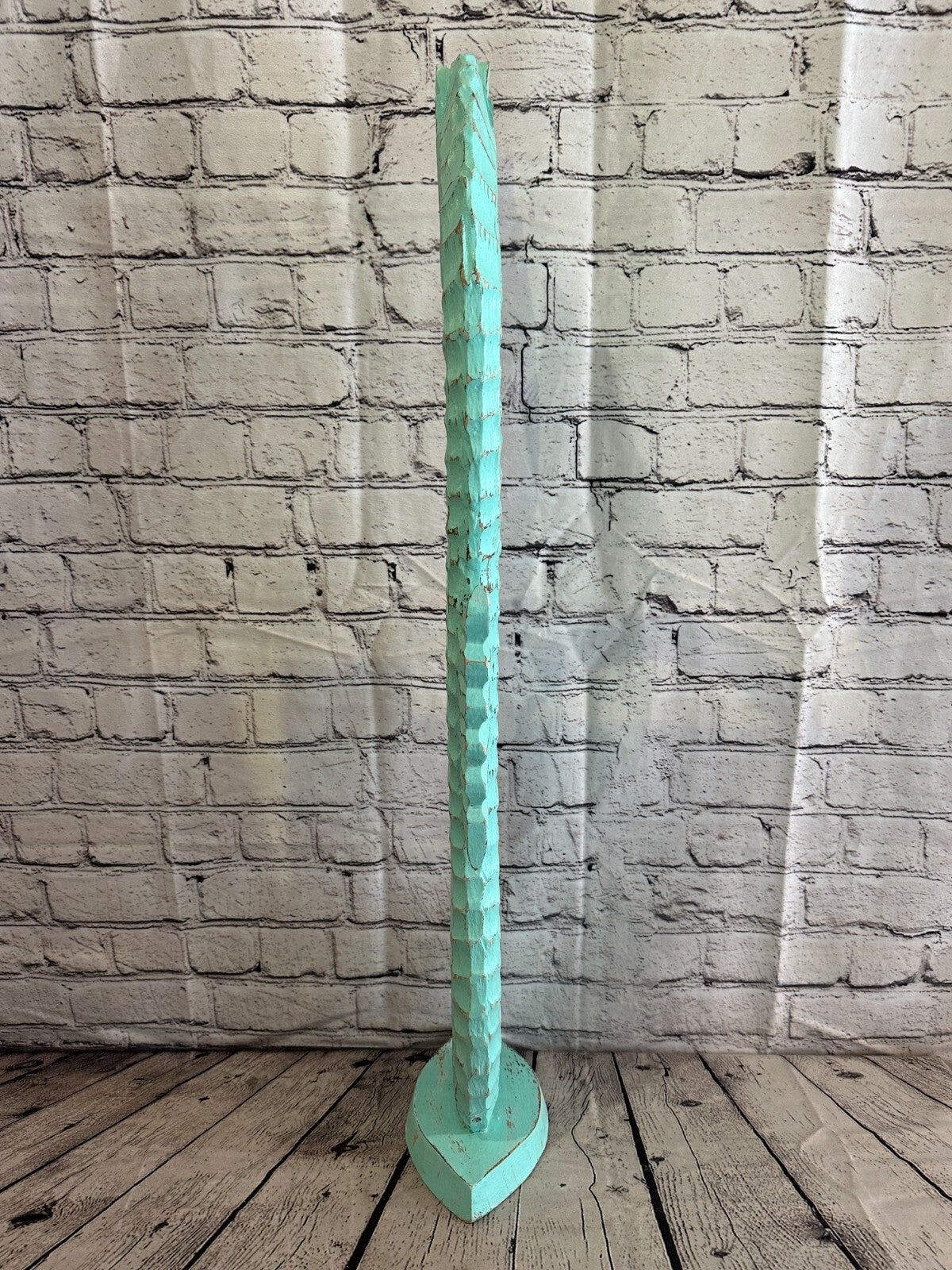 80cm Green Plain Wooden Shabby Seahorse Statue Ornament Fair Trade Handcarved
