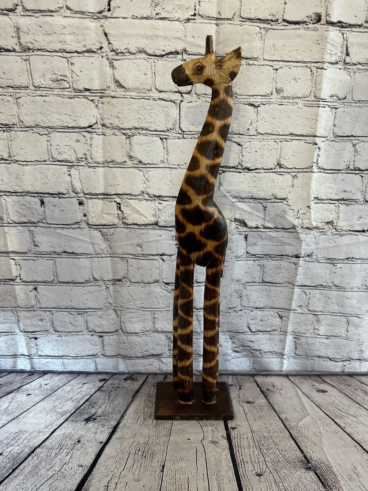 60cm Burnt Pattern Wood Giraffe Tall Statue Wood Modern Hand Carved Painted