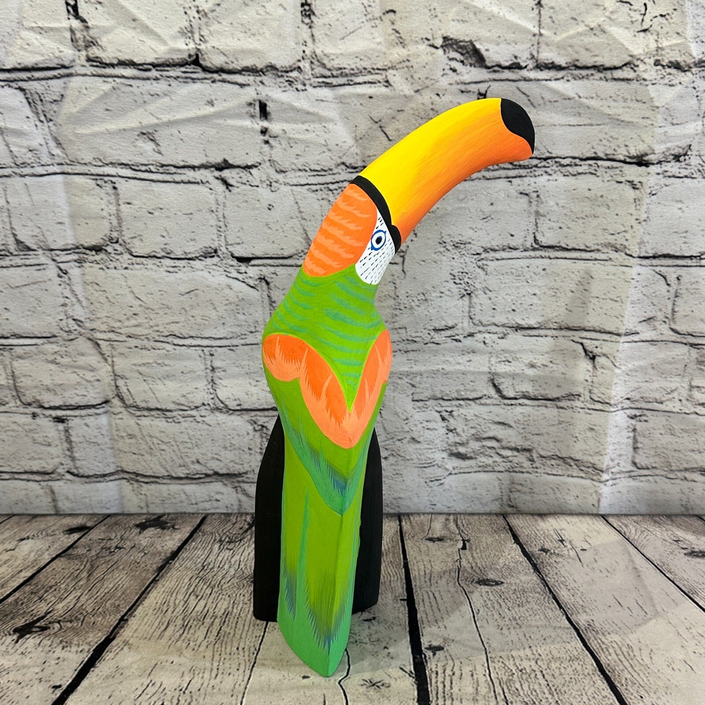 30cm Green Toucan Bird Ornament Statue Fair Trade Hand Made Carved Wood