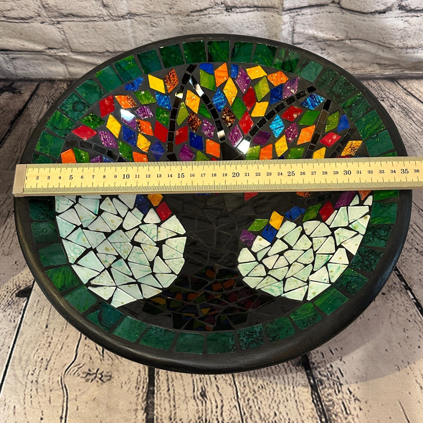35cm Rainbow Tree Of Life Round Mosaic Handmade Ceramic Glass Tile Bowl Fruit