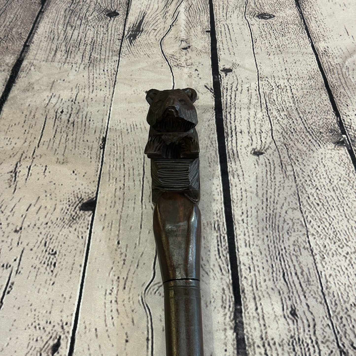 Grizzly Bear 90cm Tribal African Walking Stick Cane Hand Carved Dark Wood