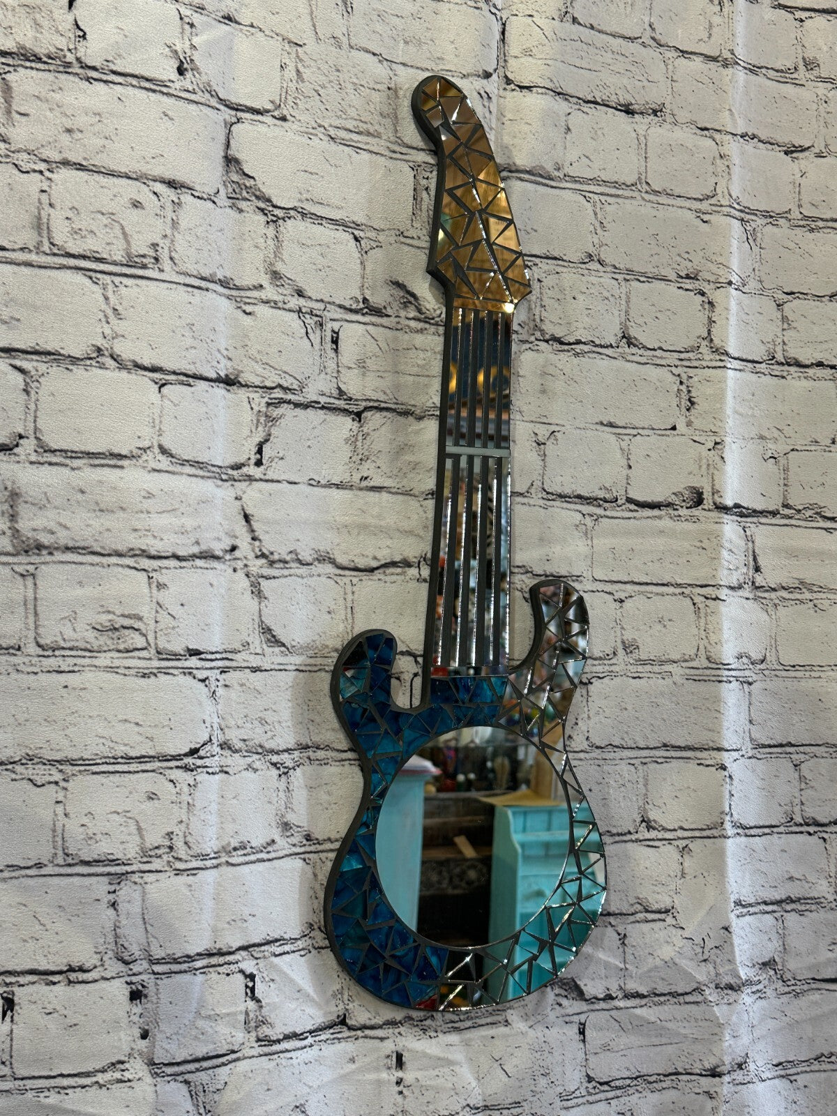 Blue Guitar Mosaic Tile Wall Mirror 60cm x 20cm 24 Inches Handmade New