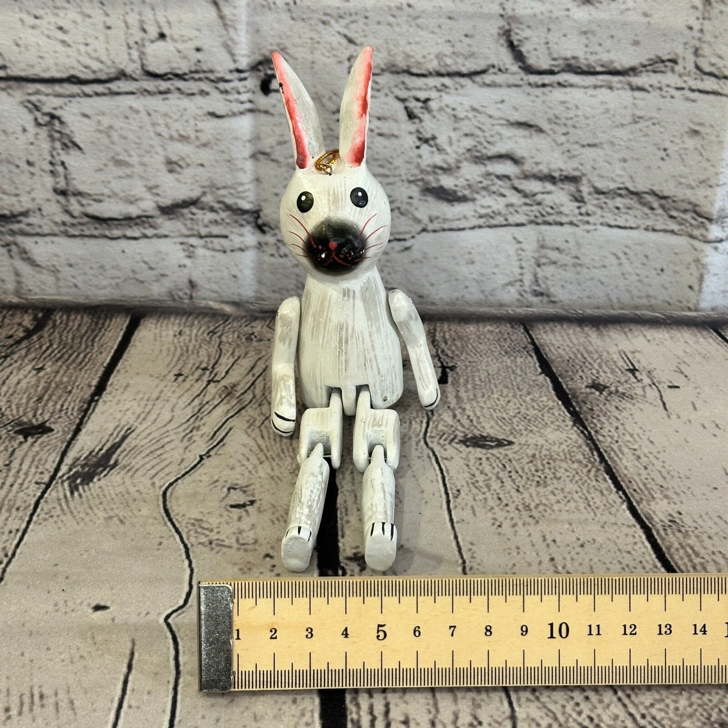 10cm White Rabbit Sitting Animal, Wooden Shelf Ornament Handmade and Fairtrade