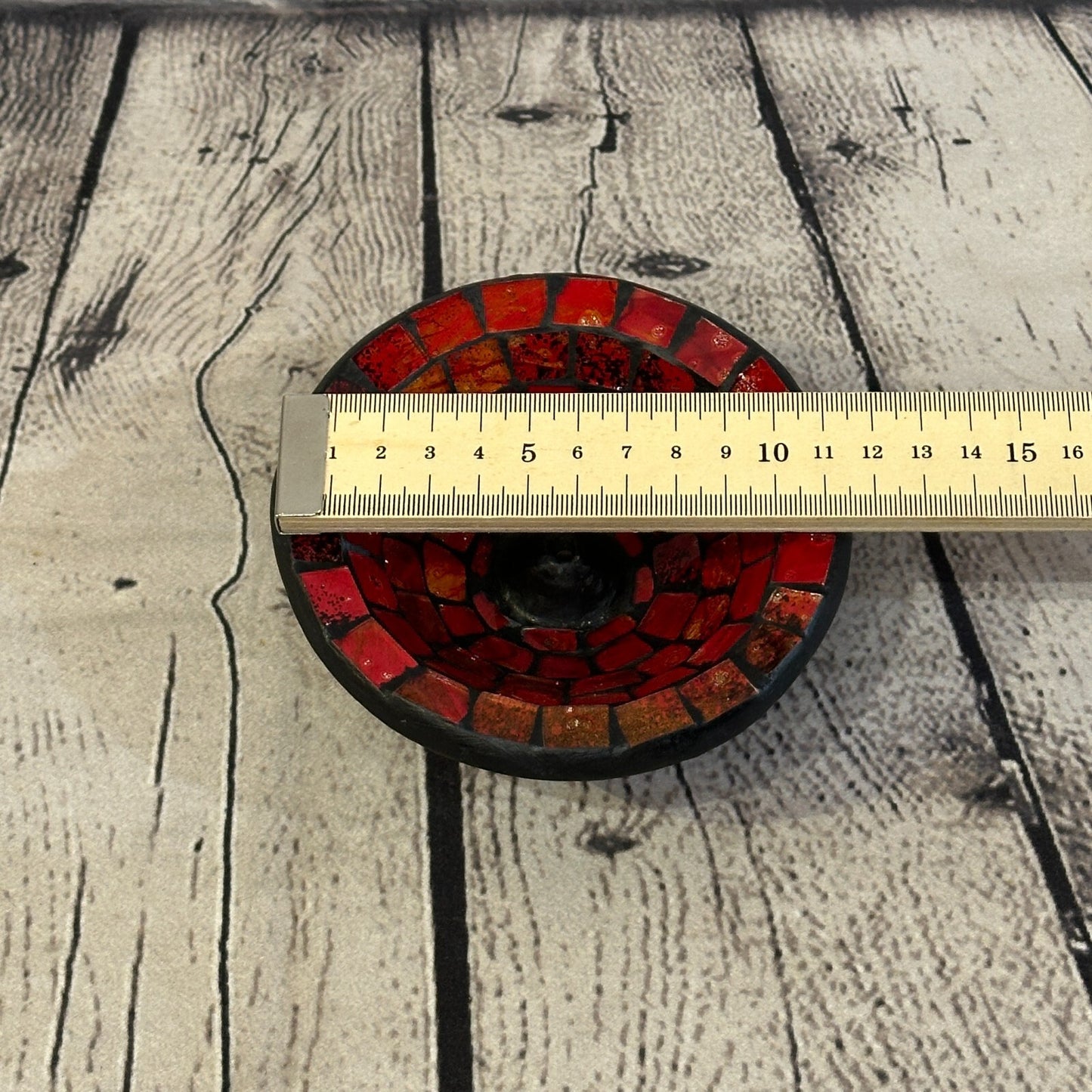 Red Mosaic Stick Holder Round Plate Buddhism Ash Catcher Joss Cone Insence