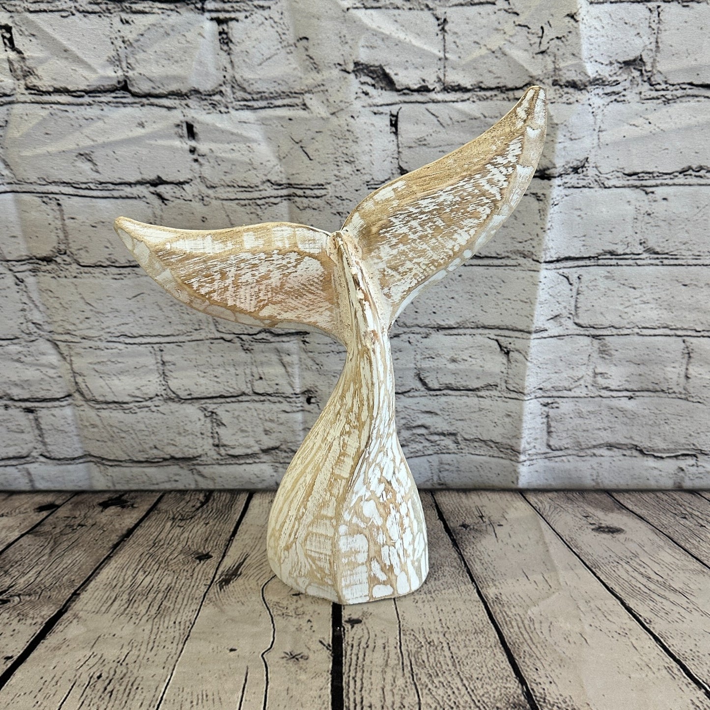 35cm x 30cm Whale Tail White Fish Wood Coastal Ocean Bathroom Decoration