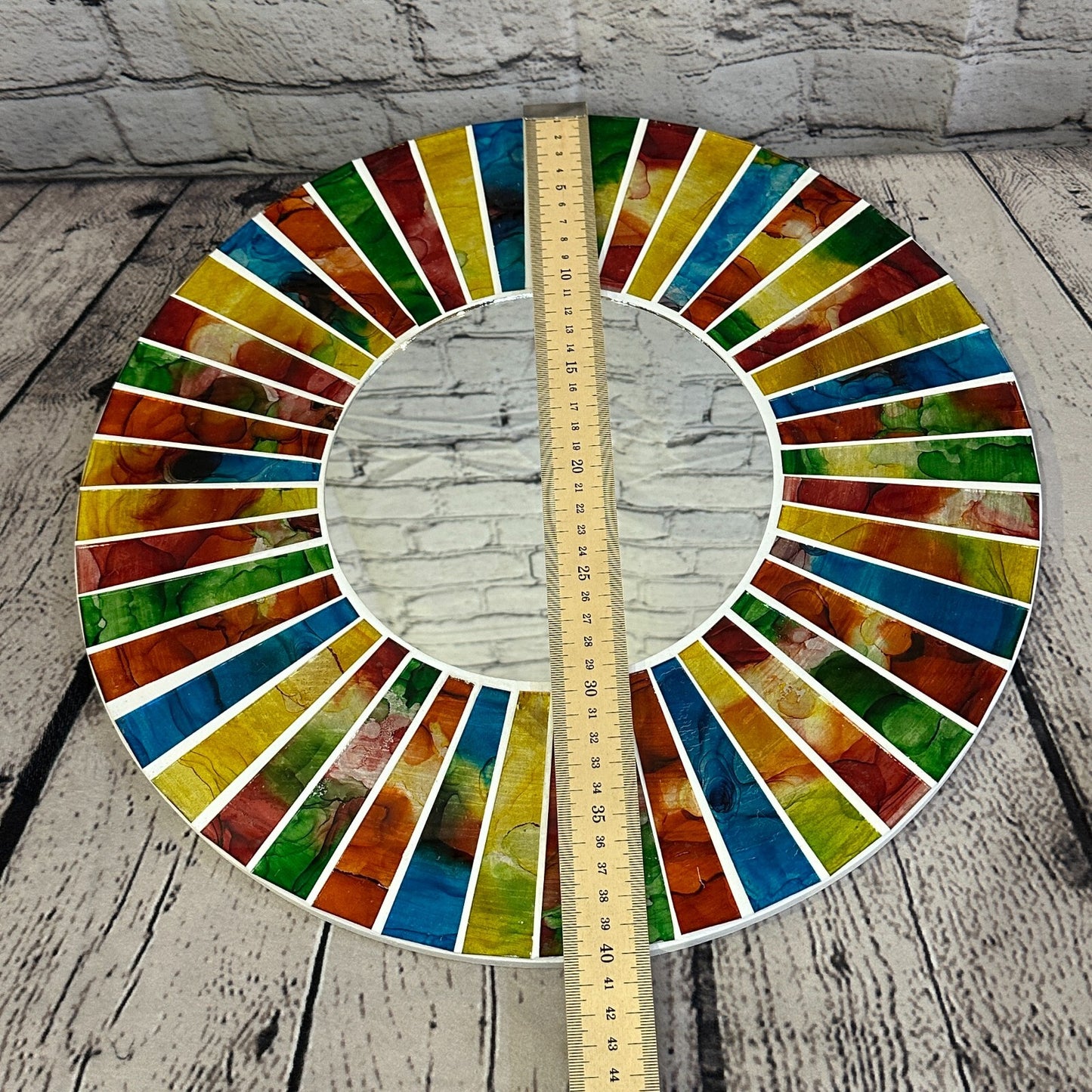 Rainbow White Line Mosaic Tile Wall Mirror 40cm x 40cm 16 Inches Handmade New