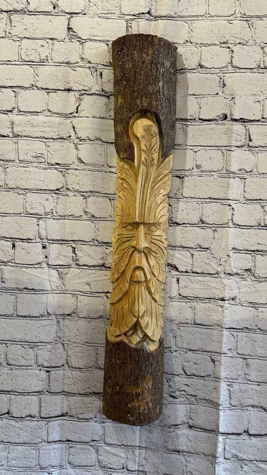 Green Man Of The Woods 80cm Hand Carved Wizard Tree Trunk Wood Fairtrade