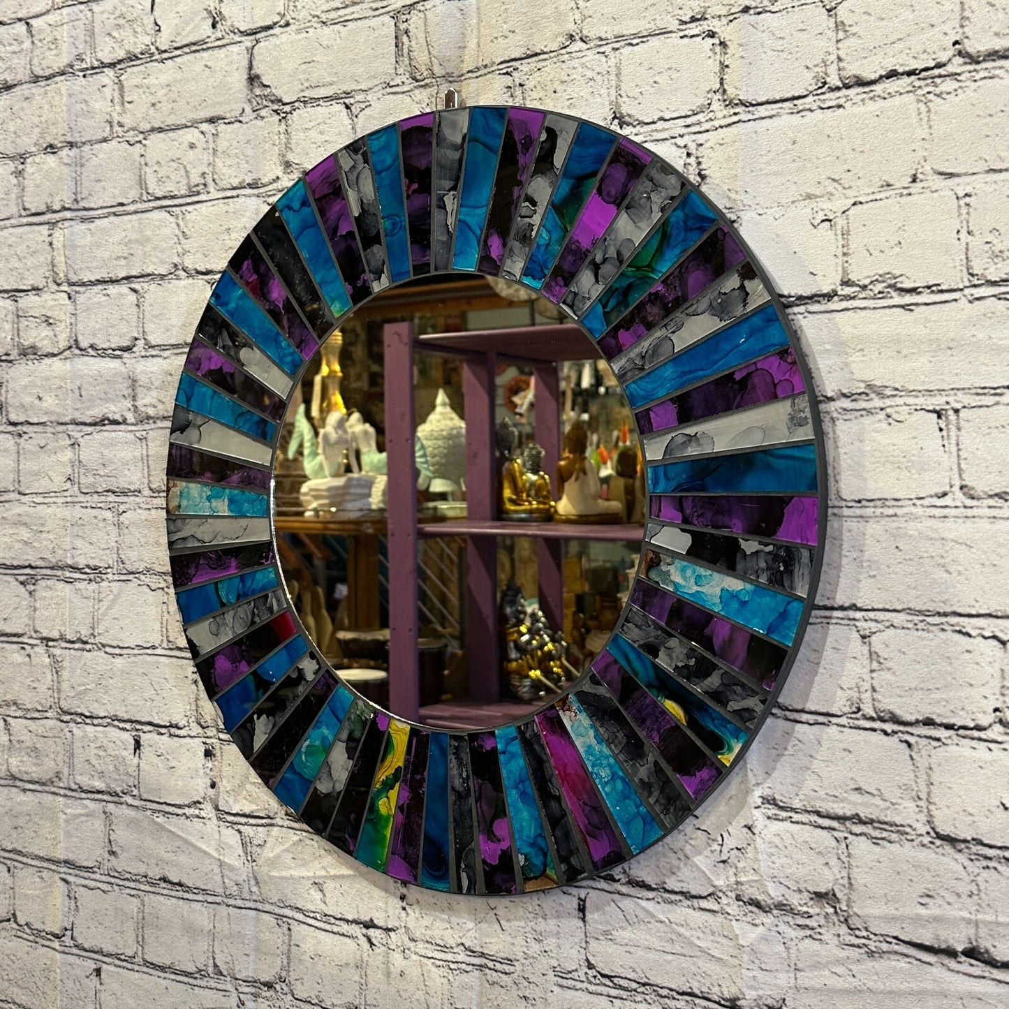 Purple Blue Line Mosaic Tile Wall Mirror 50cm x 50cm 20 Inches Handmade New