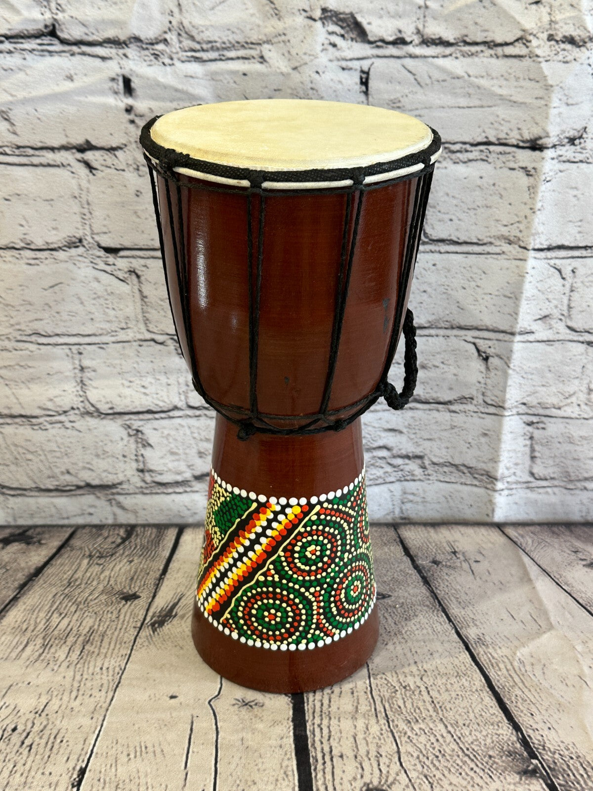 30cm Painted Wooden Djembe Bongo Painted African Influenced Drum High Handmade