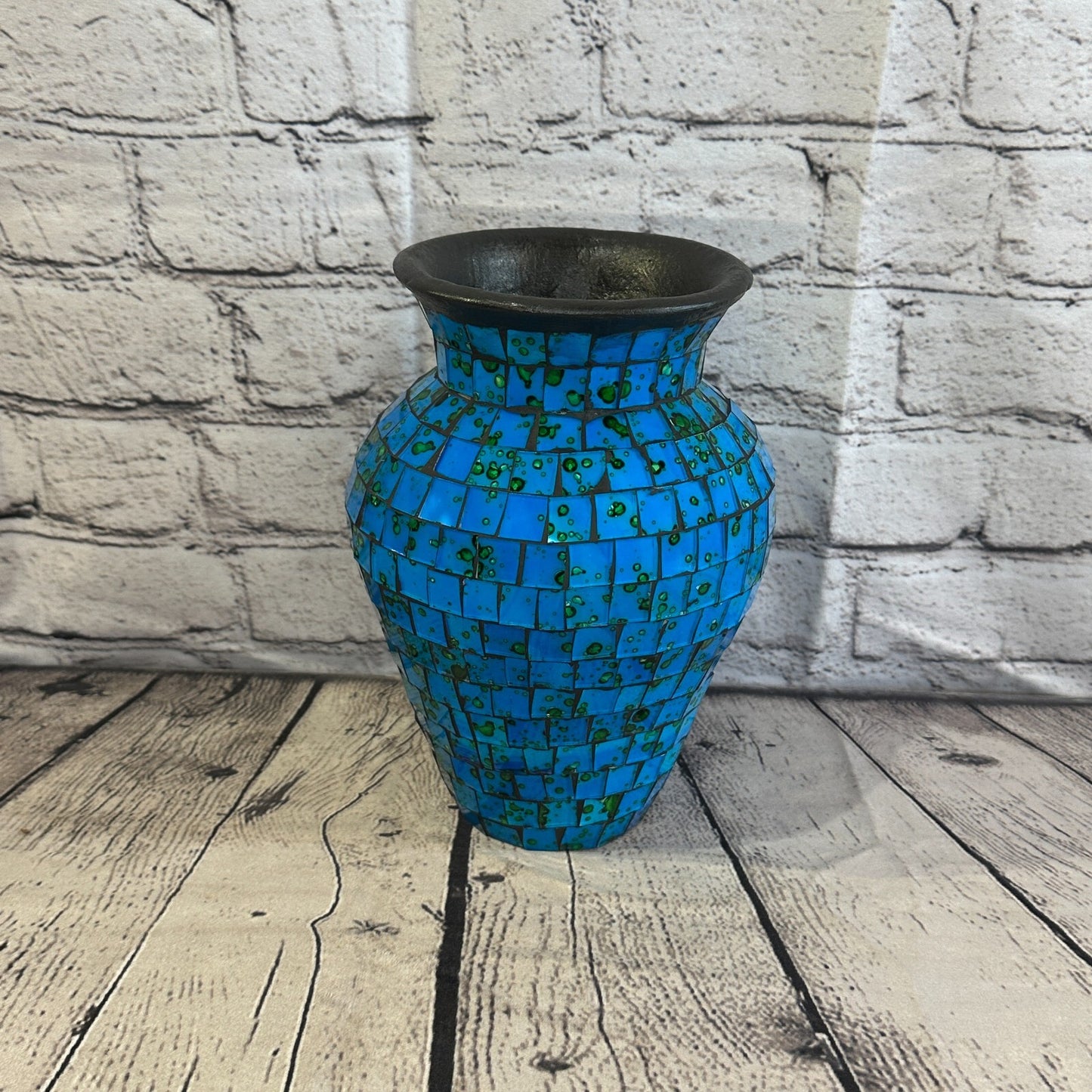 20cm Blue Hand Painted Glass Mosaic Terracotta Vase Vessel Ceramic Pottery
