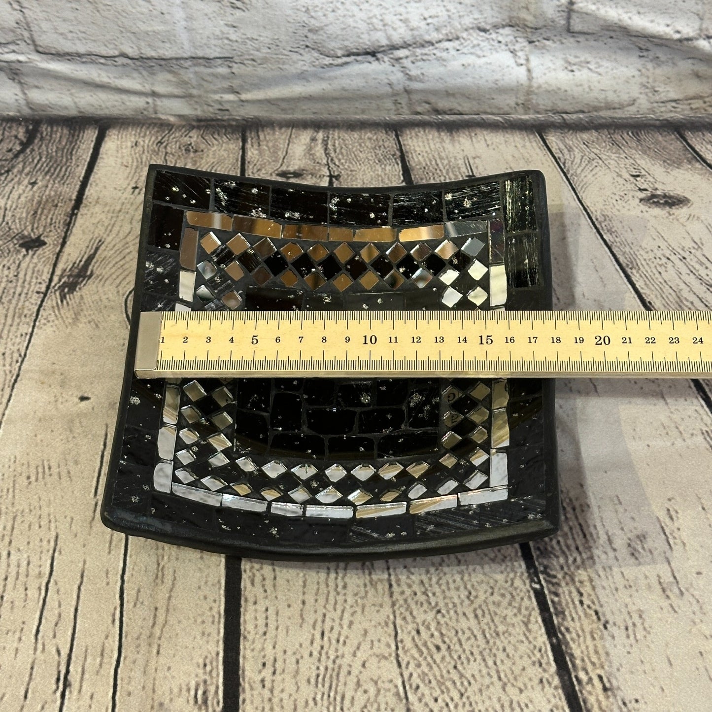 20cm Black Square Mosaic Handmade Ceramic Glass Tile Bowl Fruit