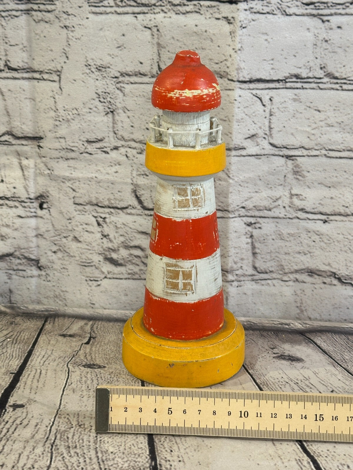 25cm Red White Wooden Lighthouse Ornament Nautical Coastal Sculpture Statue