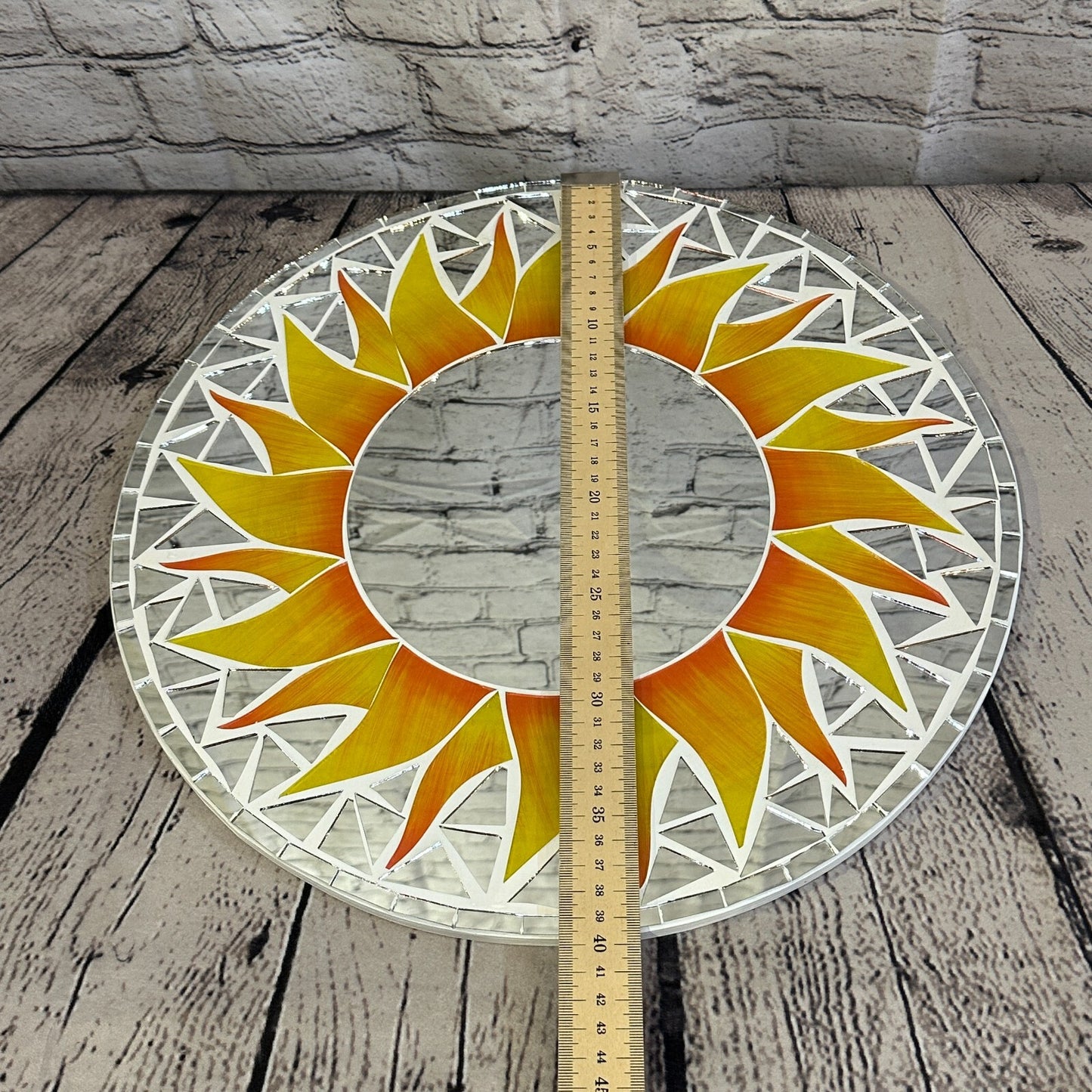 Orange Flame Sun Mosaic Tile Wall Mirror 40cm x 40cm 16 Inches Handmade New