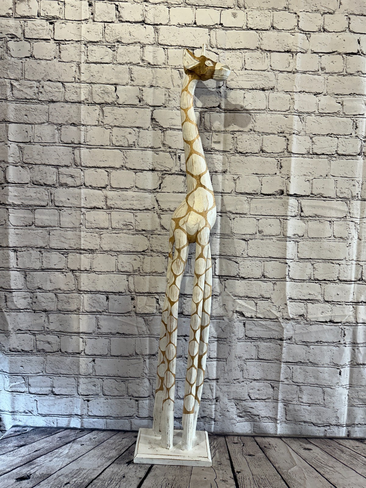 100cm White Dot Painted Wood Giraffe Tall Statue Wood Modern Hand Carved Painted