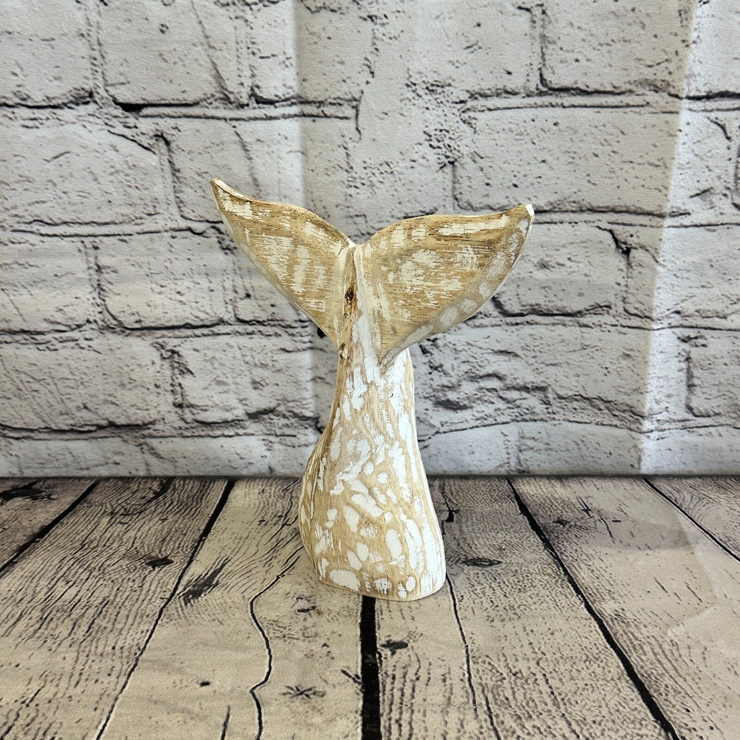 20cm x 18cm Whale Tail White Fish Wood Coastal Ocean Bathroom Decoration