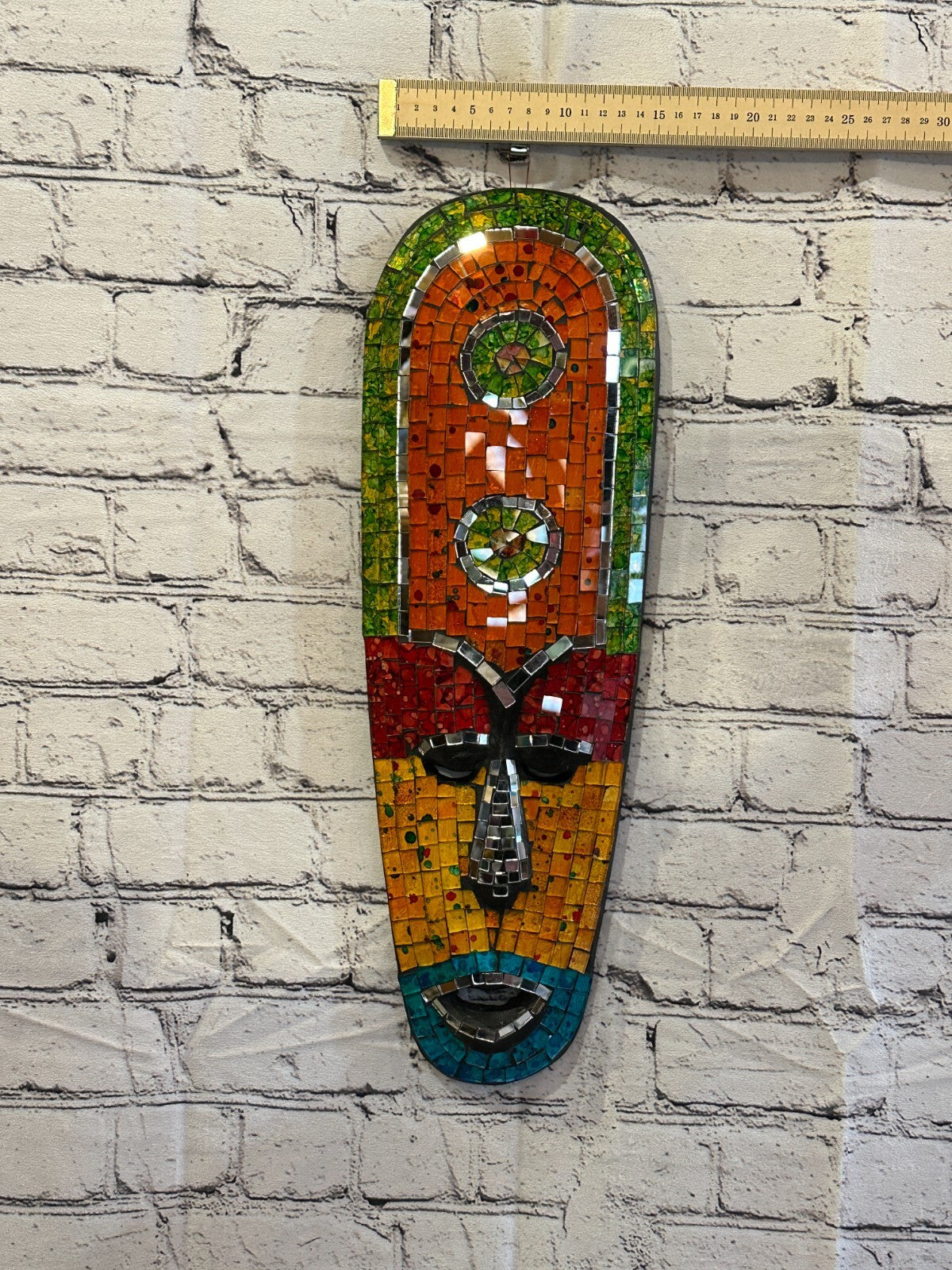 50cm Mosaic Mirror Mask Carved Painted Ethnic Tribal Wall Art Handmade Design 1