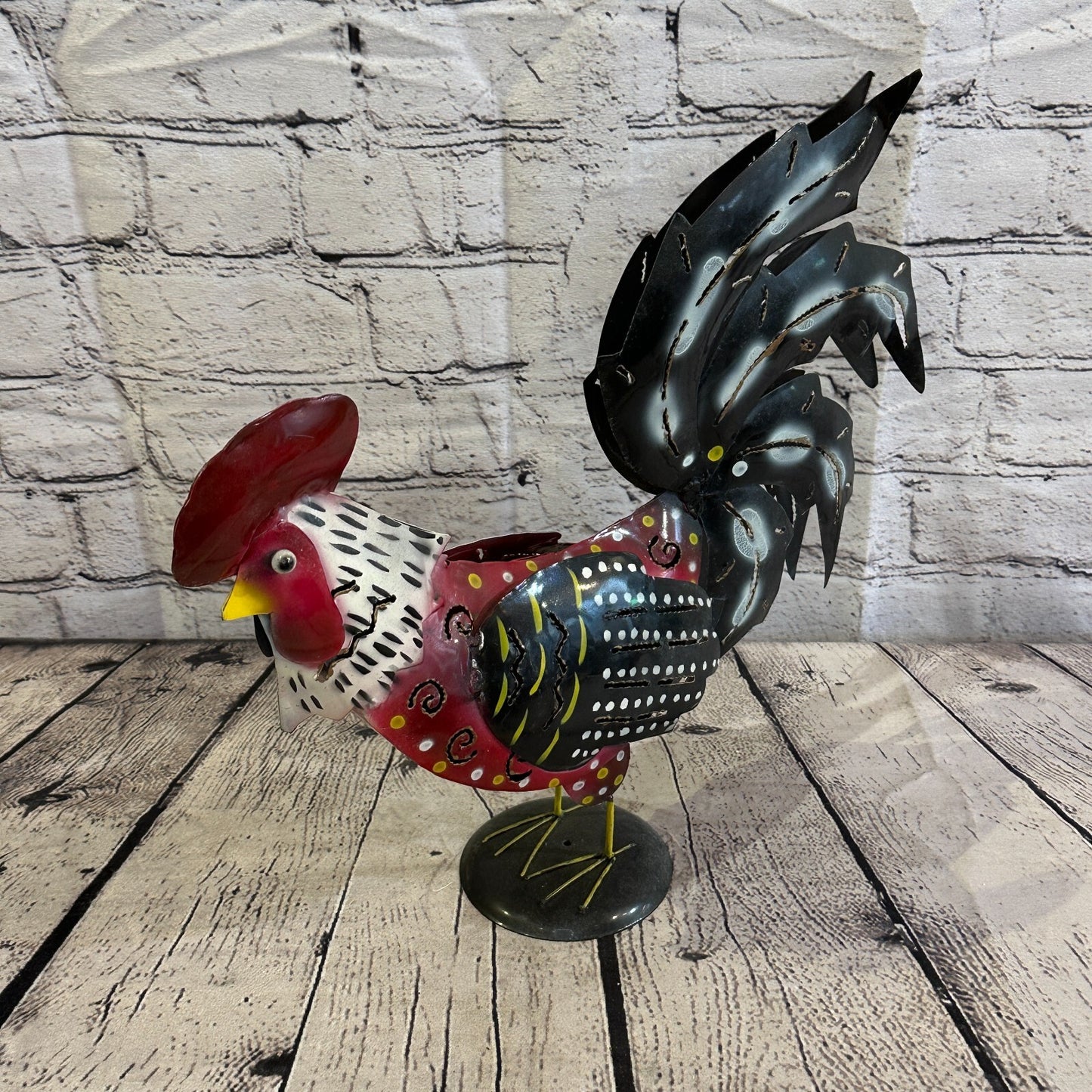 40cm x 25cm Brown Rustic Metal Chicken Ornament Painted Statue Candle Holder