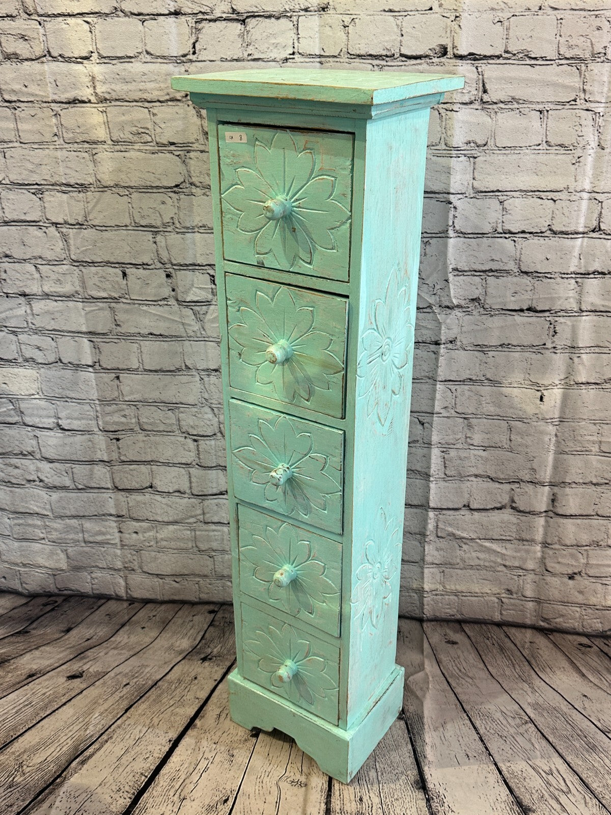 100cm x 25cm Blue 5 Draw Wooden Side Cabinet Living Hallway Storage Furniture
