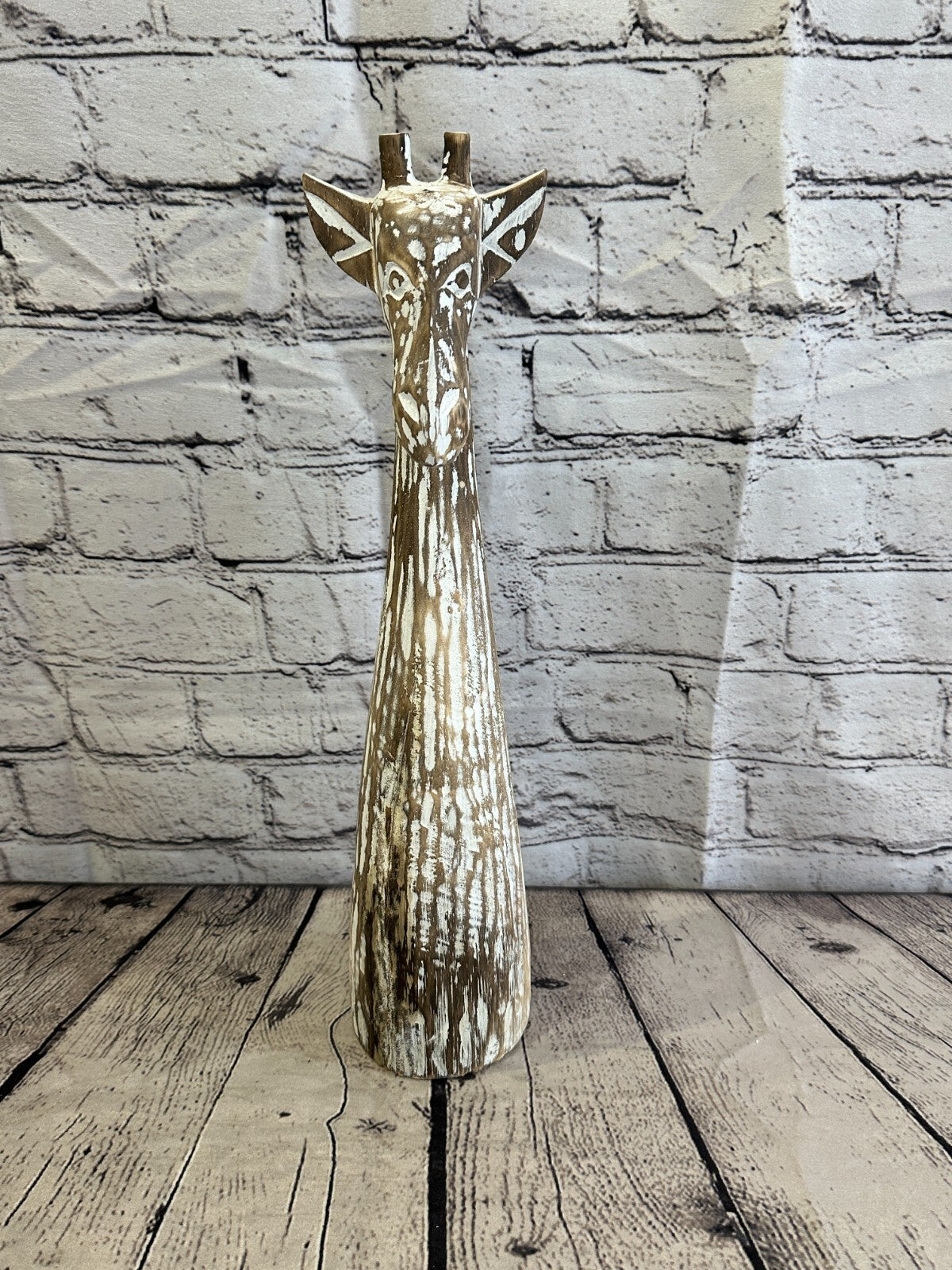 Brown Wooden Giraffe Head With Shabby Pattern 40cm x 10cm Handmade and Fairtrade