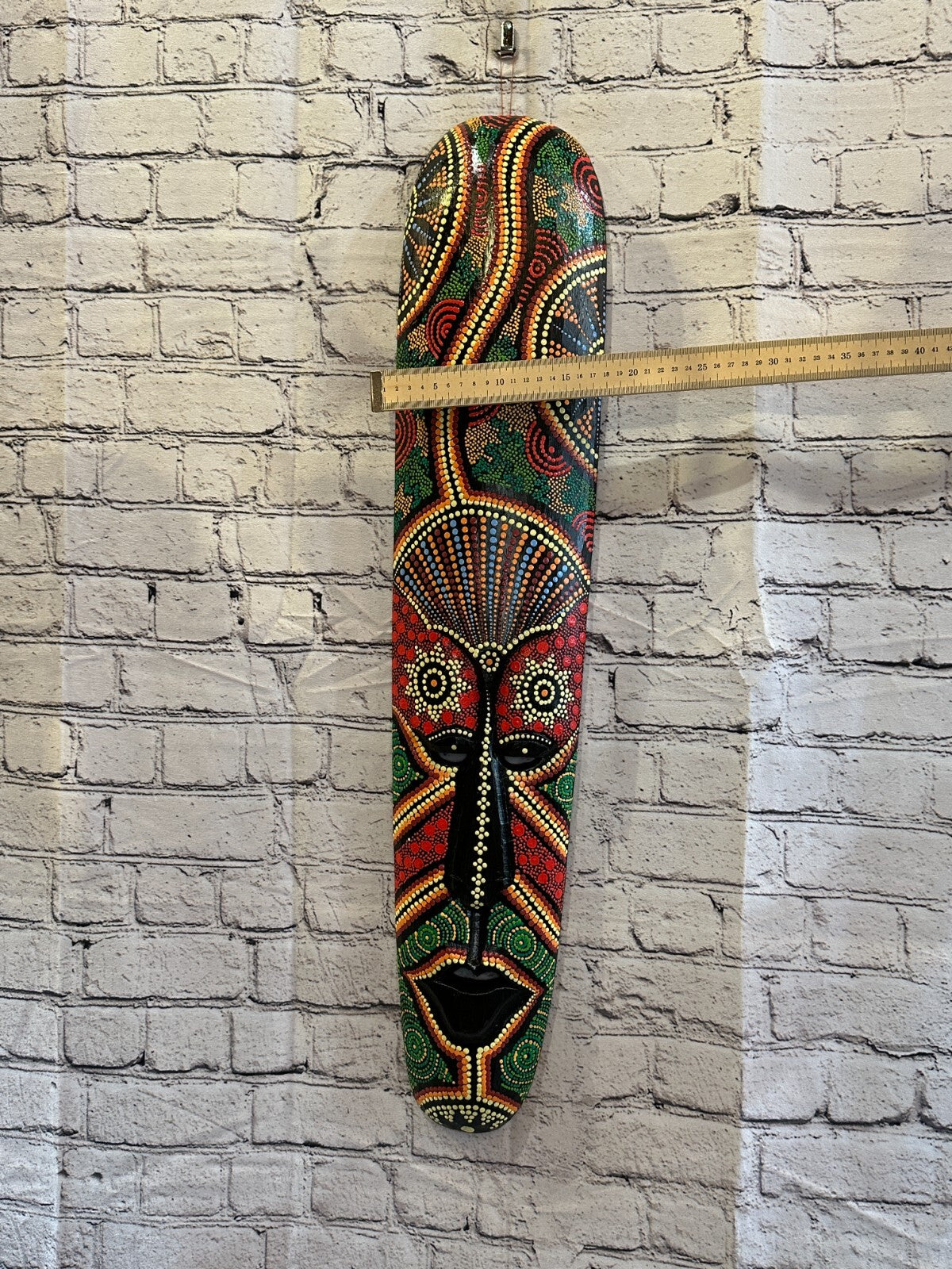 Mask 80cm Carved Wooden Dot Painted Ethnic Tribal Tiki Wall Art Handmade No 2